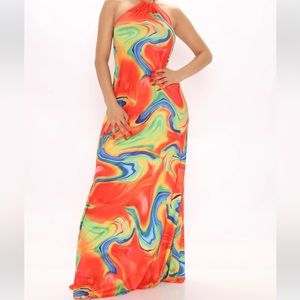 Colorful Halter Maxi Dress